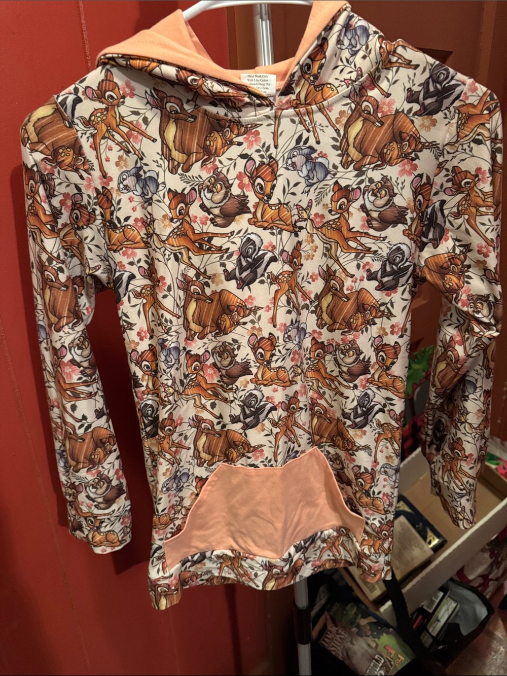 Source Unknown Peach-Lined Cream Bambi Print Kids Hoodie